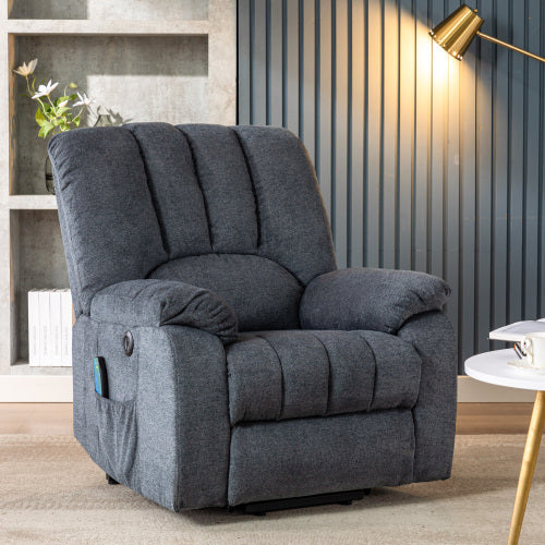 Electric Power Lift Recliner Chair Sofa With Massage And Heat For Elderly 2 Side Pockets USB Ports Single Recliner Chairs For Living Room Overstuffed Fabric Reclining