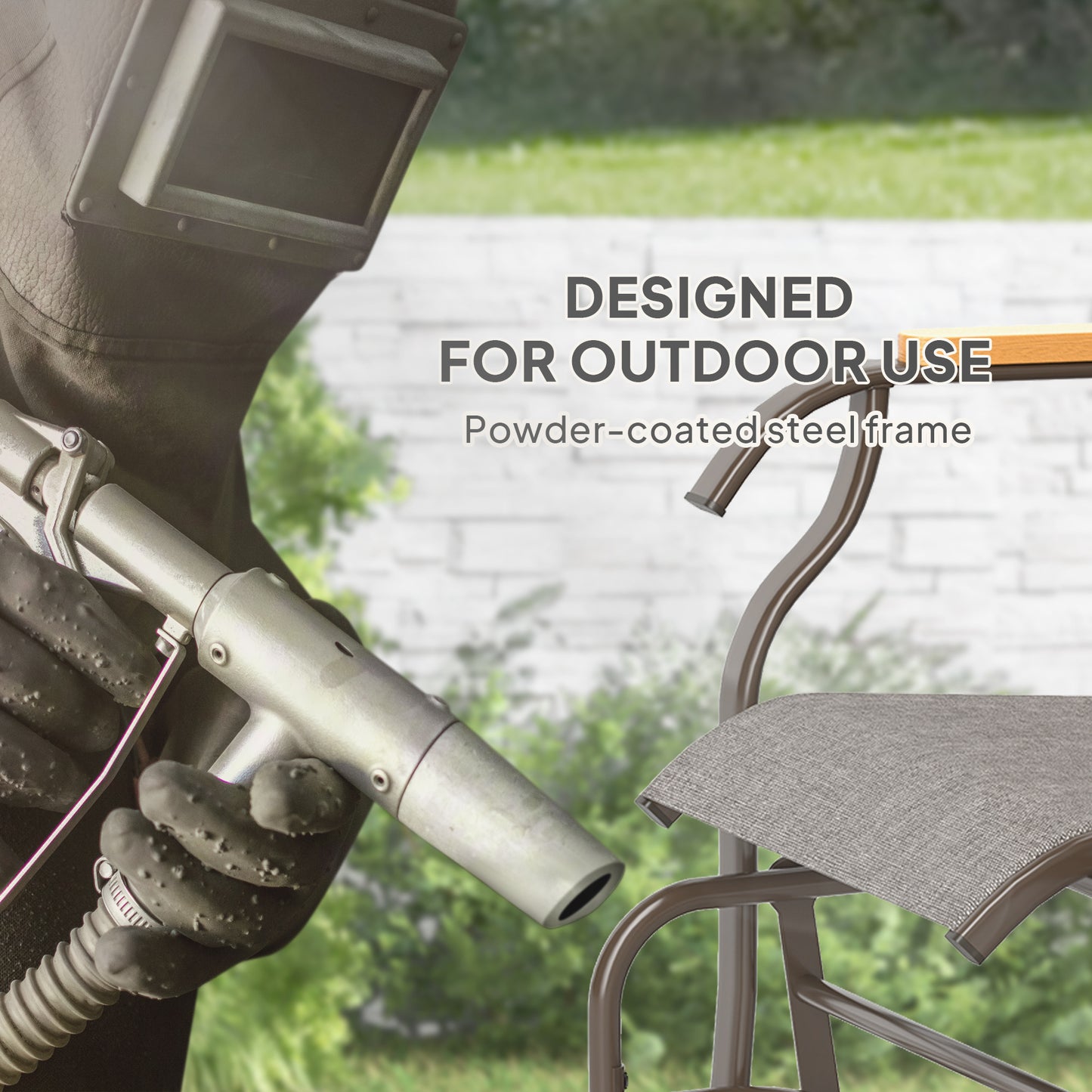 Outdoor 2-Person Glider Bench, Outside Glider Swing Chair Loveseat With Table, Steel Frame, Light Mixed Brown