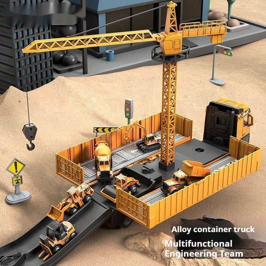 Alloy Container Engineering Vehicle Suit Toy Container Catapult Large Crane