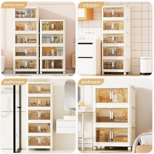 Collapsible Storage Bins With Magnetic Door  Plastic Storage Cabinet With Wheels  Closet Organizers And Storage Containers