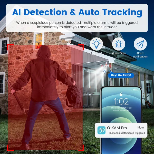 1080P HD 4-Lens Security Camera 360° View WiFi Pan & Tilt Surveillance Camera With Full Color Night Vision Auto Motion Tracking 2-Way Audio Spotlights IP66 Waterproof Max 128G Not Included