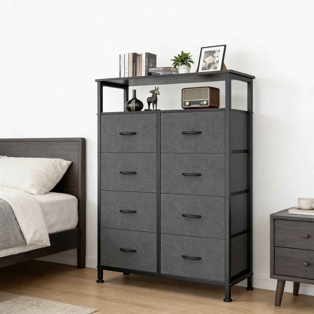 8-Drawer Fabric Dresser With Open Shelf, 45.9-inch Tall Storage Cabinet For Bedroom Closet Organization
