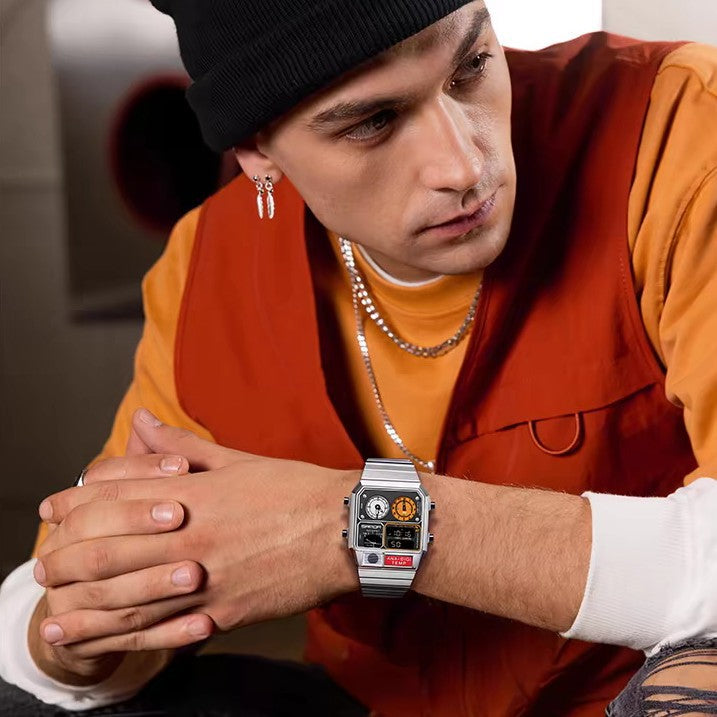 Multifunctional Retro Square Waterproof Mens Watch With Temperature Measurement