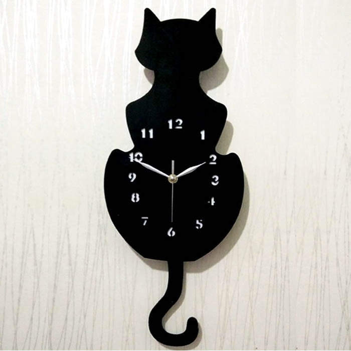 Wall  Quartz Clock Mute Cute Cat With Tail