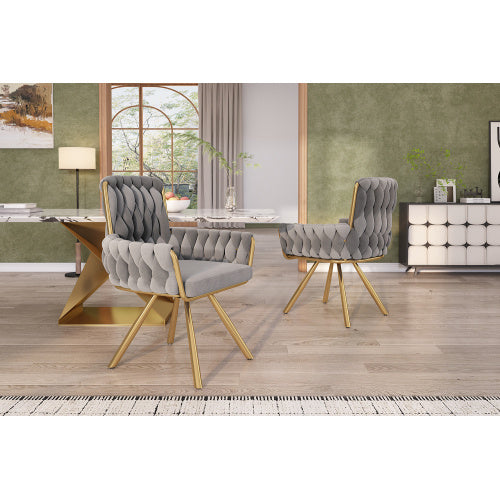 Velvet Dining Chair, Armchair, Single Luxurious Living Room And Bedroom Swivel Chair, Leisure Swivel Chair With Four Metal Support Legs, Gray