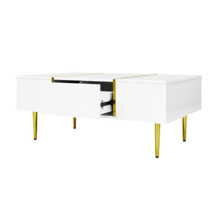 White High-gloss Coffee Table, Modern And Simple, With 2 Drawers