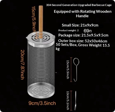 Outdoor BBQ Grill Basket With Wooden Handle