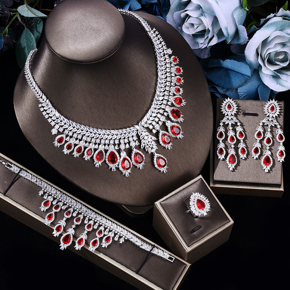 Bridal Set 3A Zircon Necklace Earring Ring Four-piece Set