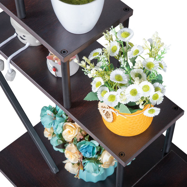 2pcs, 5-layer Semi-circular Iron Wood Black Iron Flower Rack