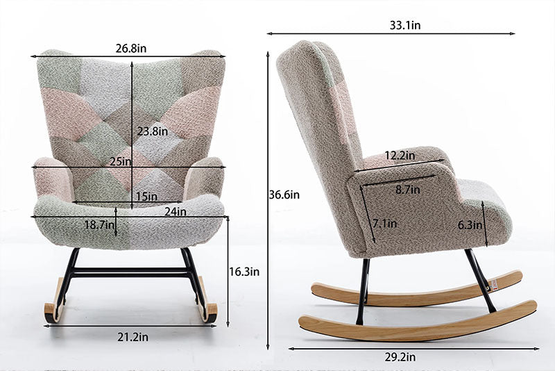 Modern Patchwork Accent Chair With Solid Wood Armrest And Feet