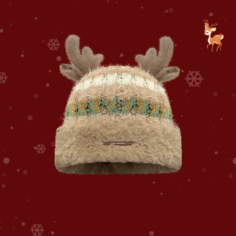 Gorro navideño de punto con cuernos de ciervo