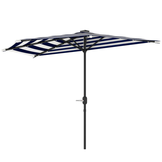 Half Umbrella Outdoor Patio Umbrella, Small Balcony Umbrella, Vented Half Patio Umbrella With Crank 8 Ribs, Porch Umbrella For Garden Deck Poolside, Navy Blue