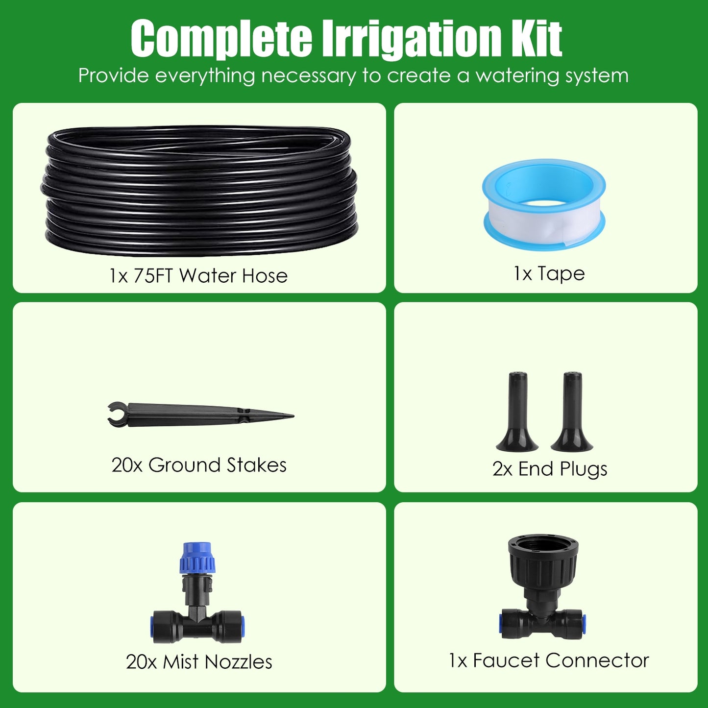 75FT Mist Drip Irrigation System With Adjustable Misting Nozzle Quick Connect Automatic Garden Watering System For Garden Lawn Patio Flower Bed