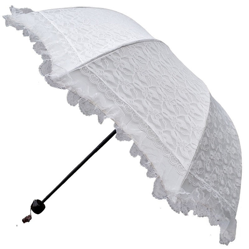Sun Umbrella UV-proof Lace Black Glue Zero Transparent Three Folding Sun Umbrella