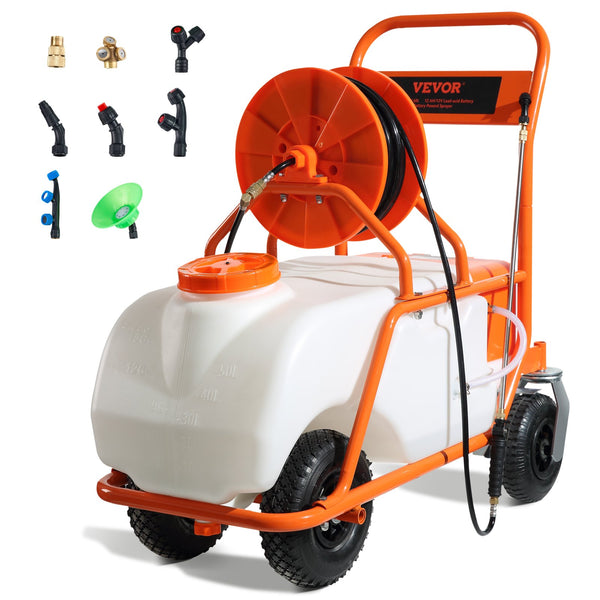Rasensprüher Mit Rädern, Einstellbarer Druck 0–90 PSI, Sprühgerät Mit 60-L-Tank, Mit 8 Düsen, 2 Zauberstäben, Breiter Öffnungsdeckel Für Garten, Jäten, Sprühen