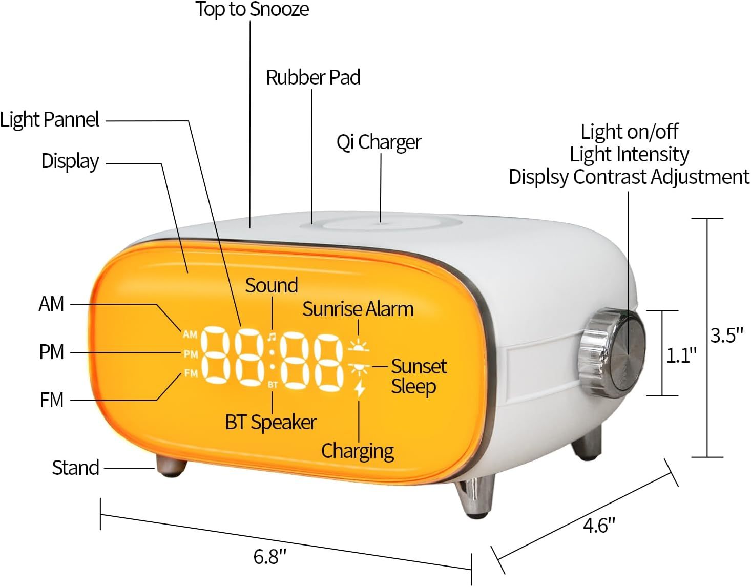 JW-2103F wireless charging Bluetooth wake-up light bedside desk preferred with clock display and light 15W