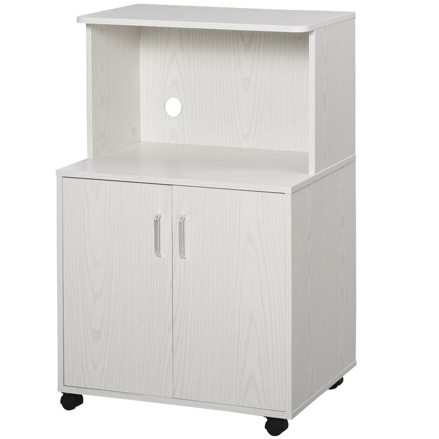 Kitchen Storage Unit, Modern Microwave Stand Trolley Cart, Sideboard With Cabinet,  Locking Wheels, Shelf For Living Room, Dining Room, White