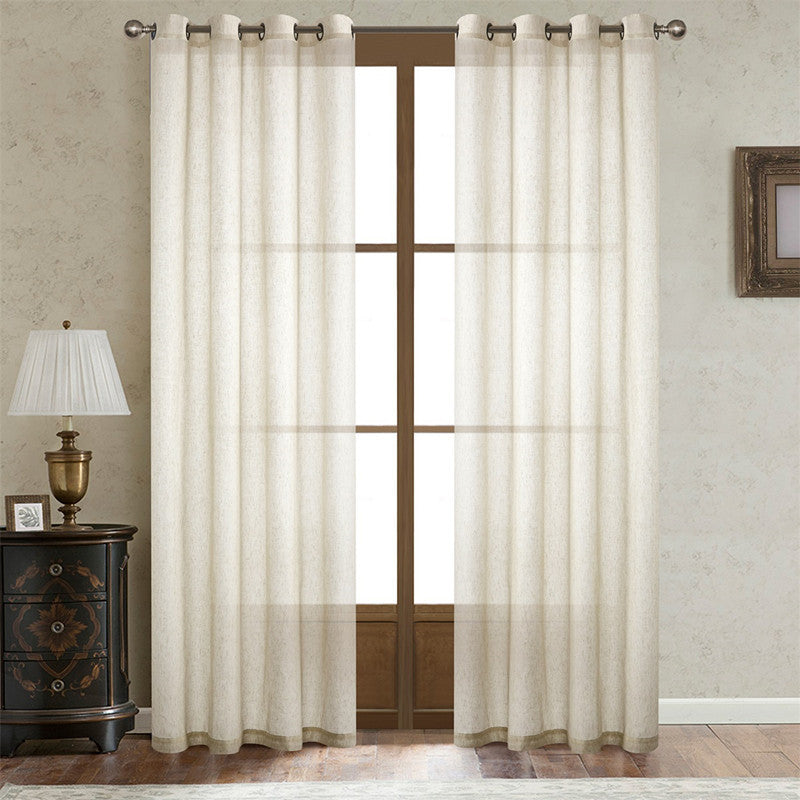 Faux Linen Grommet Sheer Curtains, Solid Color Semi Transparent Voile Curtain Panels, Modern Simple Window Drapes For Bedroom Living Room, Ready Made Home Window Curtain