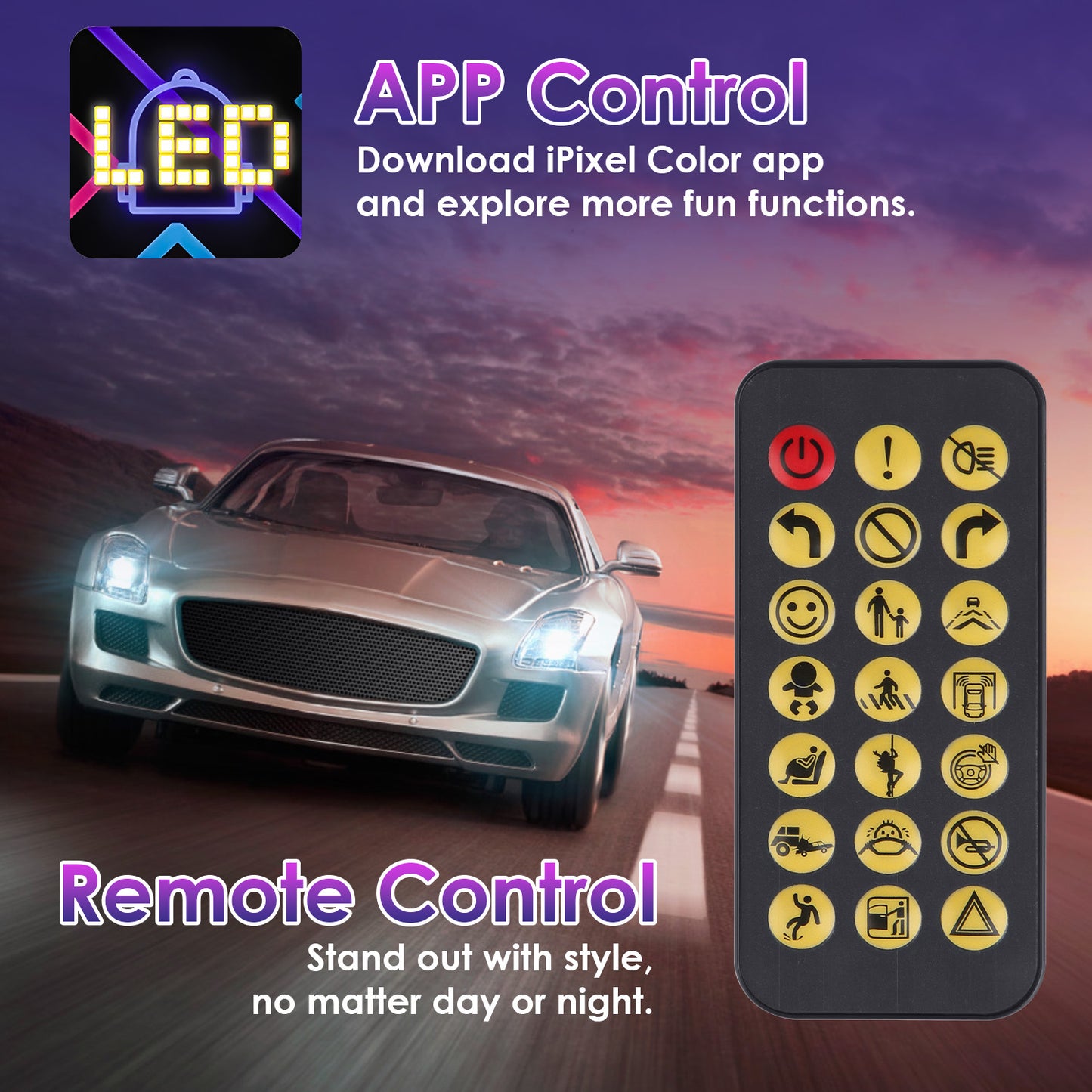 2Pack 16x96 Matrix Devil Eyes Lights For Car Ultra-thin Programmable LED Car Signs With APP Remote Control DIY Design Text Patterns Animations
