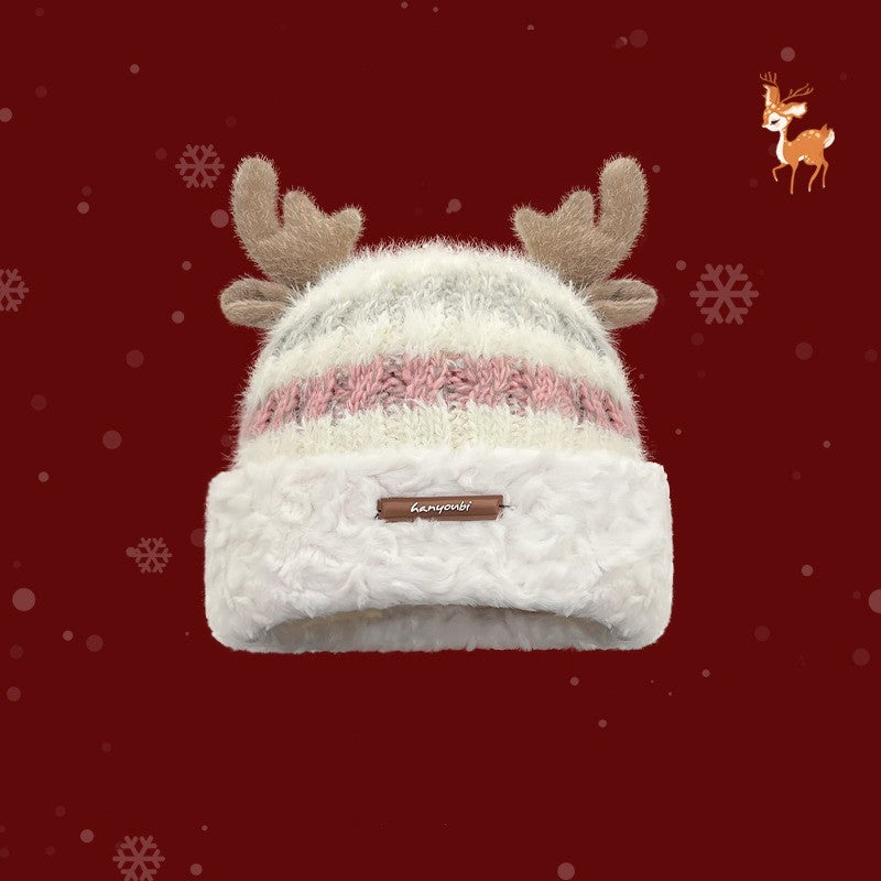 Gorro navideño de punto con cuernos de ciervo