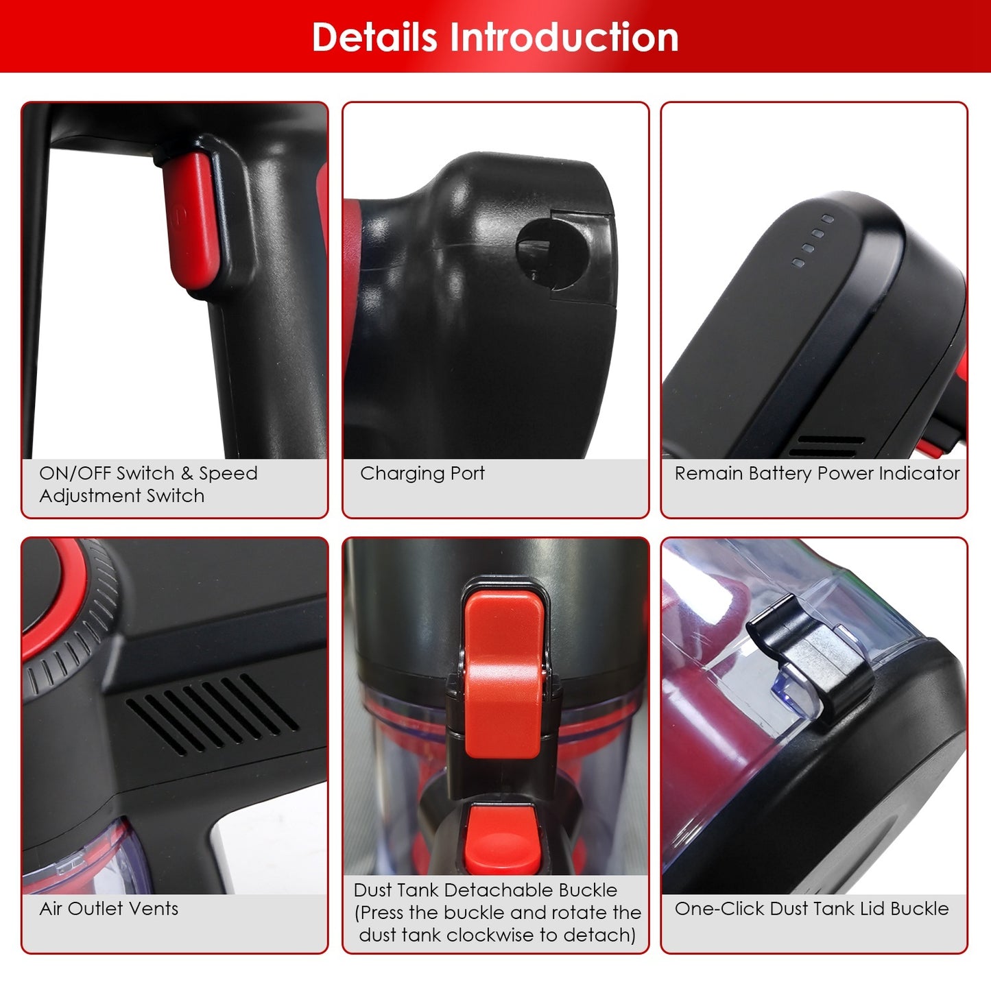 Cordless Vacuum Cleaner Lightweight Handheld Vacuum Upright Stick Floor Vacuum Battery Powered Mop With Lighting 2 Speeds 12000PA Suction 4 Tools Mount Bracket 180 Degree Foldable