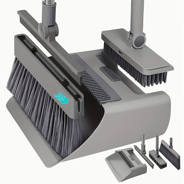 Broom And Dustpan Set 4-in-1 Multi-functional Cleaning Set Adjustable Sweeping And Water-scrubbing Broom Bathroom And Kitchen Floor Scraper Floor Brush  Garbage Shovel Thick Plastic And Handle Ho