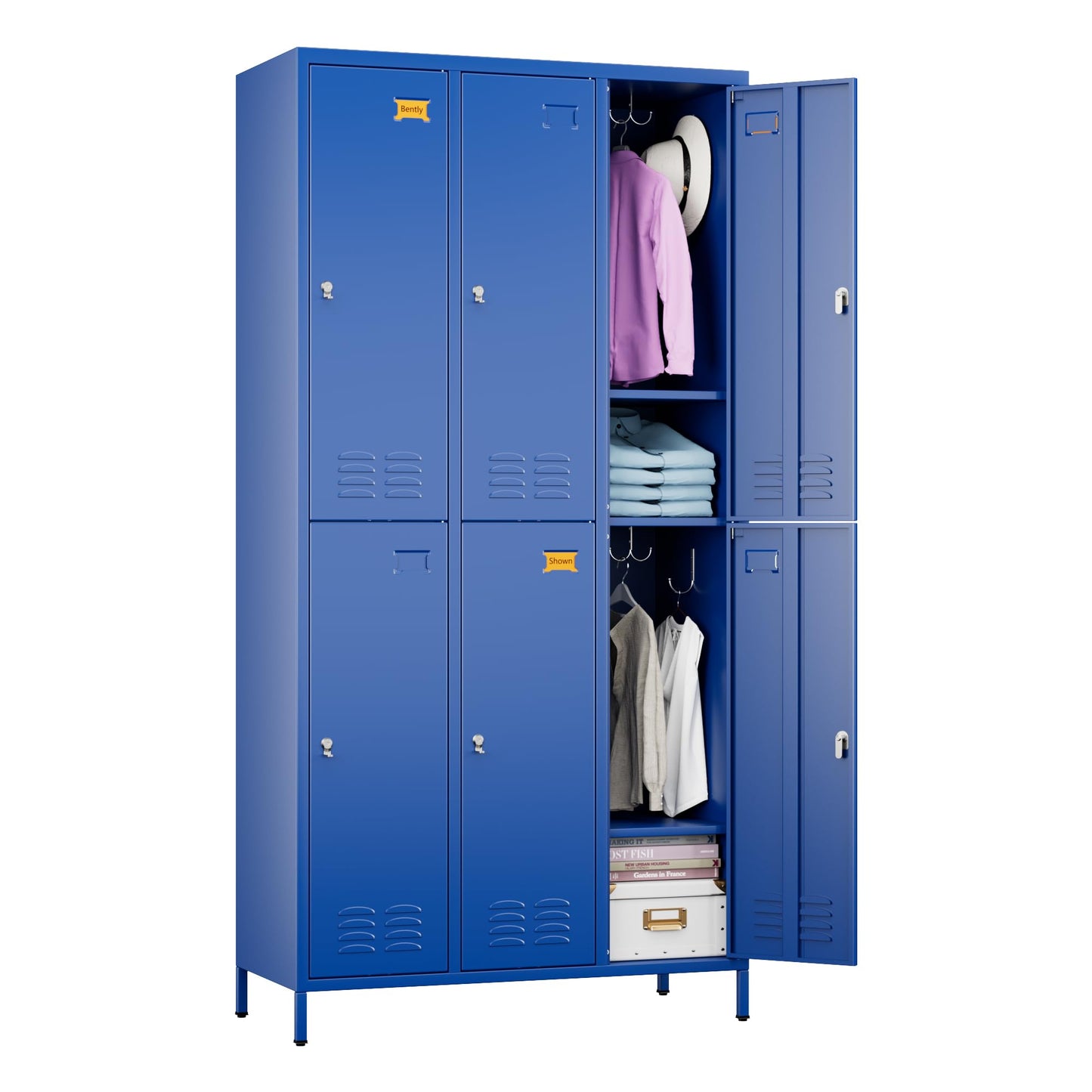 6 Doors Metal Locker For Employees With 18 Hooks And Business Card Holder,Metal Locker With Ventilation Holes For School Garage Office Gym Home,Assembly Required,Blue