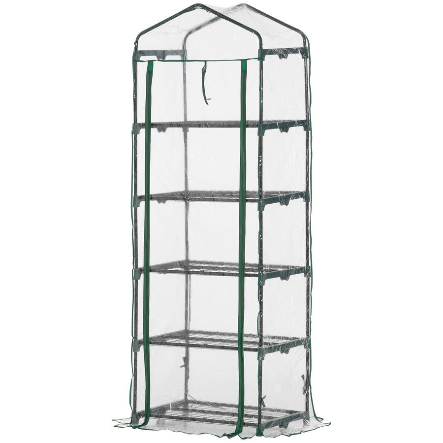 Foliengewächshaus Mini-Gewächshaus Mit 5 Regale Für Blumen Oder Gemüse Aufzucht Treibhaus Transparent+Grün Stahl Kunststoff 69 X 49 X 193 Cm