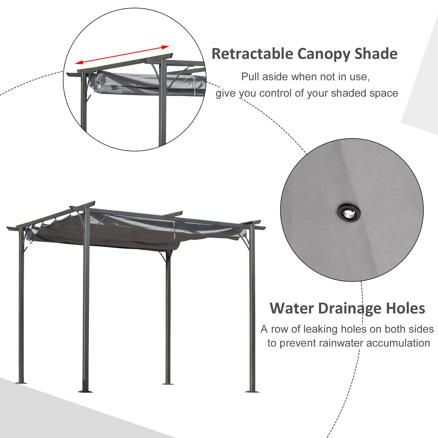10' x 10' Outdoor Retractable Pergola Canopy, Metal Patio Shade Shelter for Backyard, Porch Party, Garden, Grill Gazebo, Gray