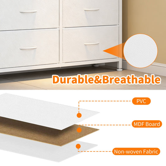 10-Drawer Dresser With Side Pocket & Hooks, Storage Cabinet With Wood Top For Bedroom Closet Organization