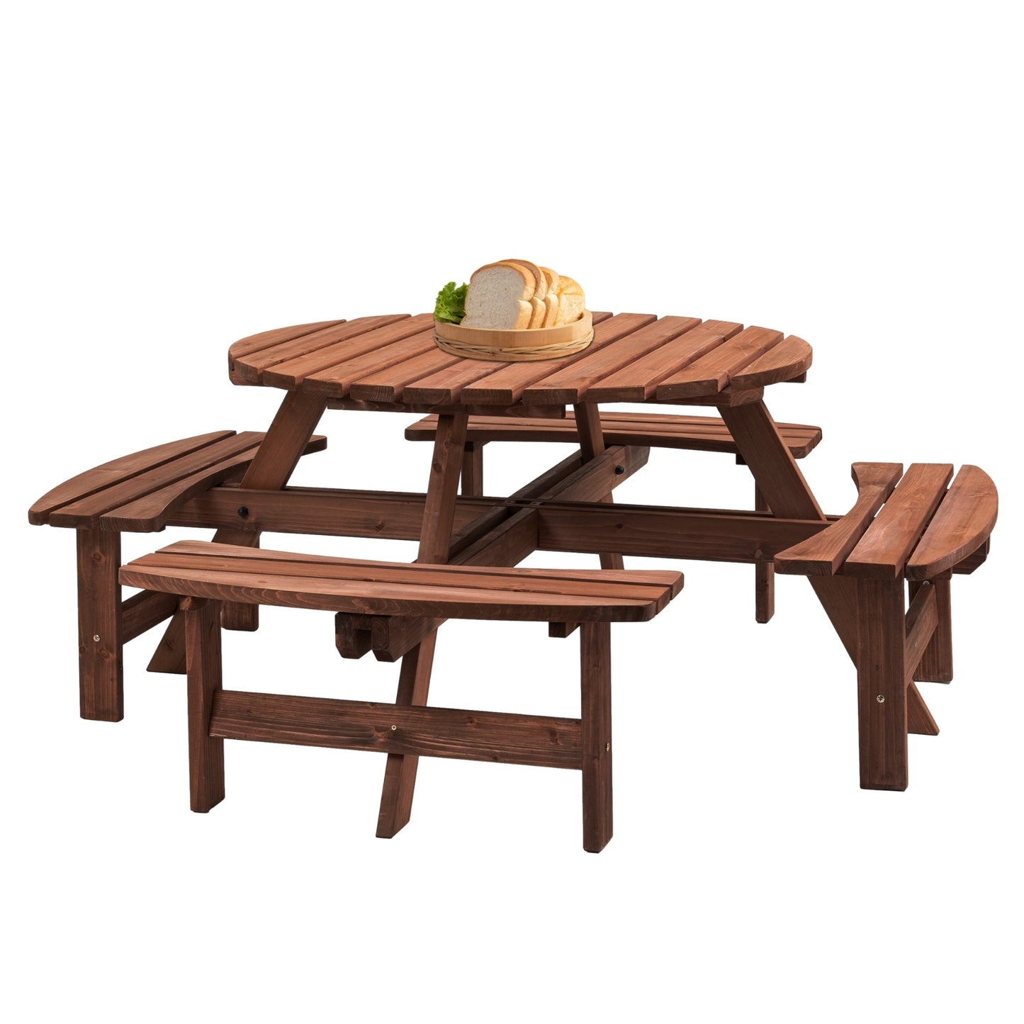 8 Person Wooden Picnic Table - Outdoor Camping Dining W 4 Built-in Benches