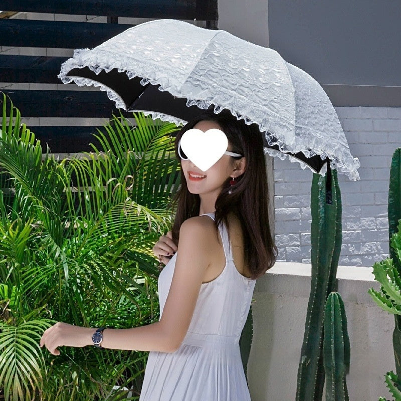 Sun Umbrella UV-proof Lace Black Glue Zero Transparent Three Folding Sun Umbrella