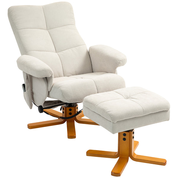 Massagesessel Mit Liegefunktion Und Fußhocker, 145°-Neigung, Polyester, 80 X 86 X 99 Cm, Cremeweiß