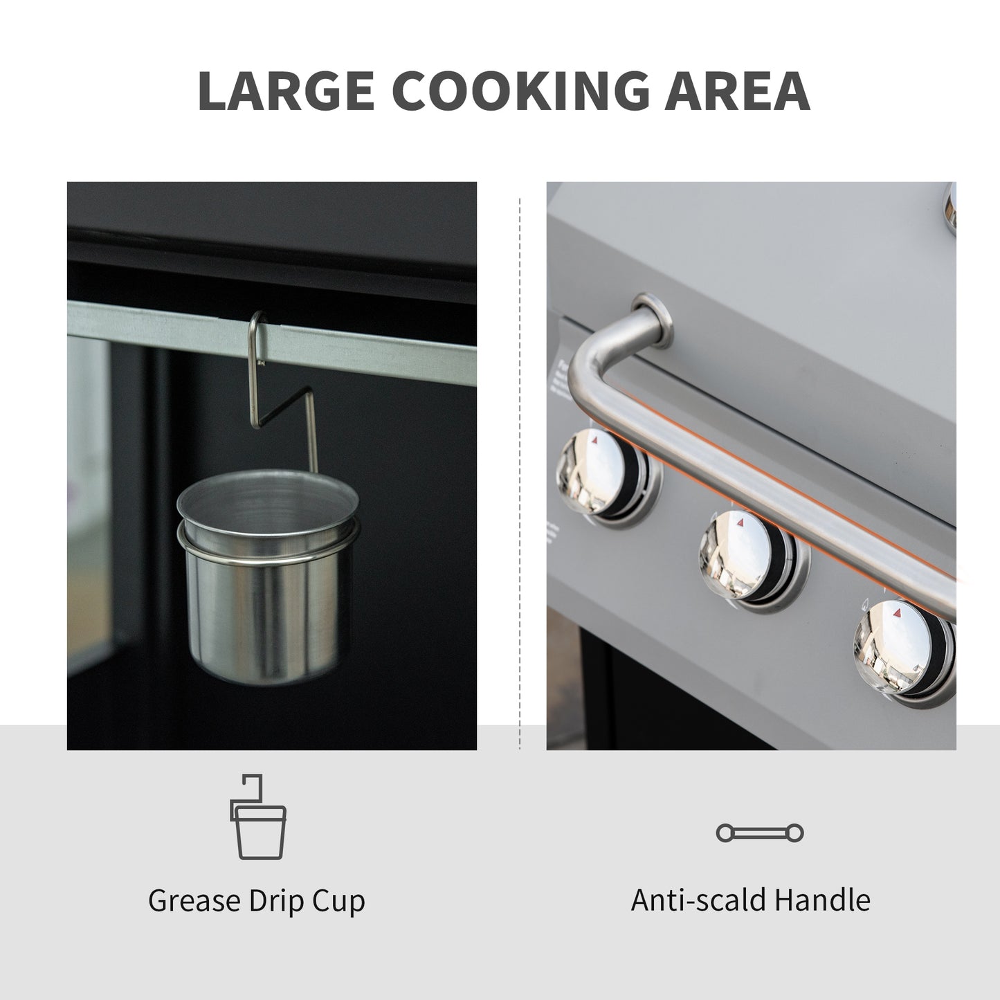 52" Barbecue Grill with Wheels 4+1 Burner Liquid Propane Gas Grill Outdoor Cabinet Style BBQ Trolley w/ Side Burner, Warming Rack, Storage Cabinet