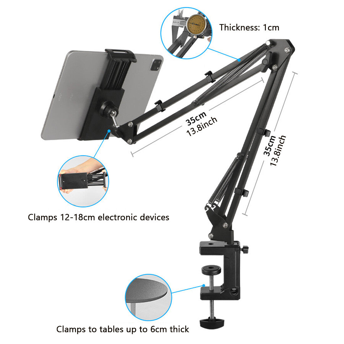 NEW 360 Long Arm Lazy Tablet Stand IPad Phone Holder Mount Clamp Bed Table Overhead UK