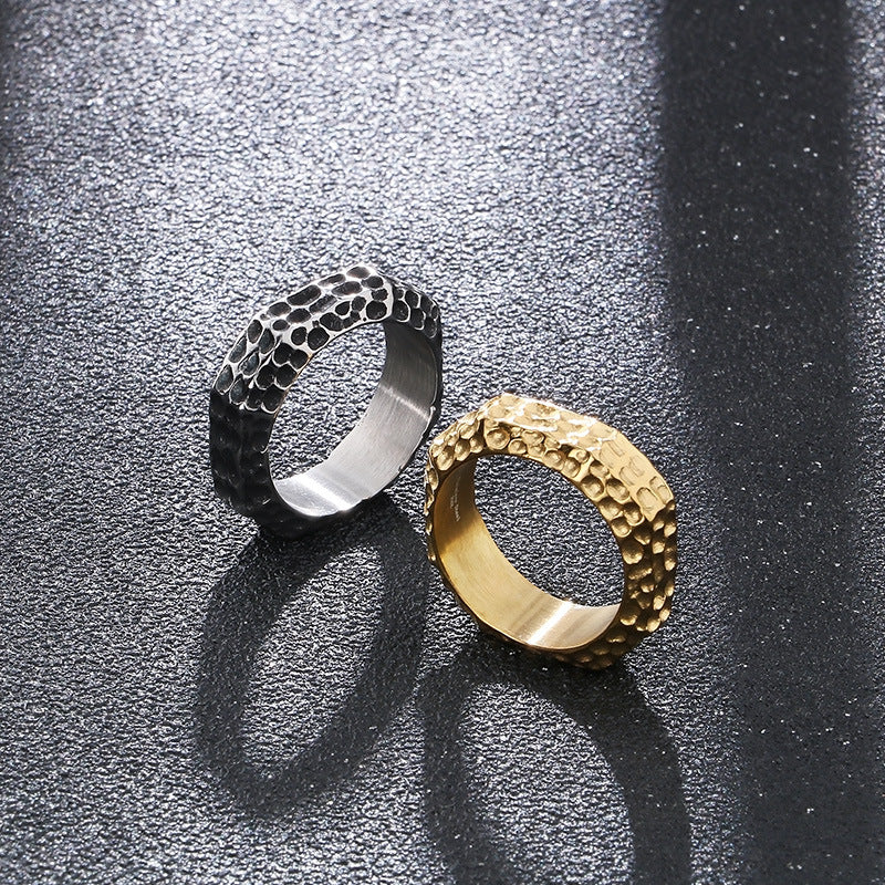 Hammer Pattern Ancient Concave Stone Pattern Men's Ring
