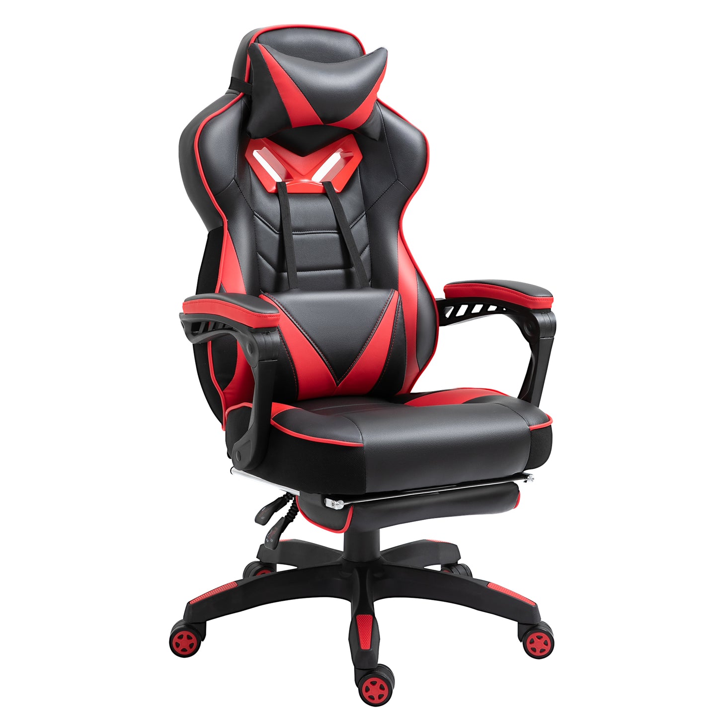 Vinsetto Computer Gaming Chair, Racing Desk Chair With Lumbar Support And Footrest, PU Leather Gamer Chair With Headrest And Swivel Wheels For Home, Red