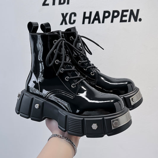 Neu Herren Martin Stiefel mit Blockabsatz und Plateausohle und runder Spitze