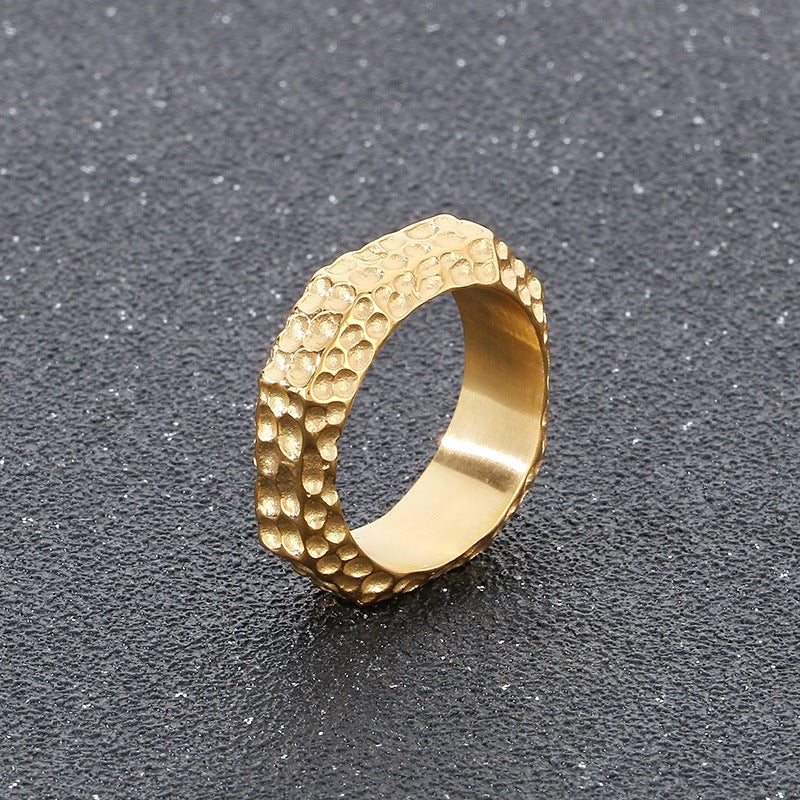 Hammer Pattern Ancient Concave Stone Pattern Men's Ring
