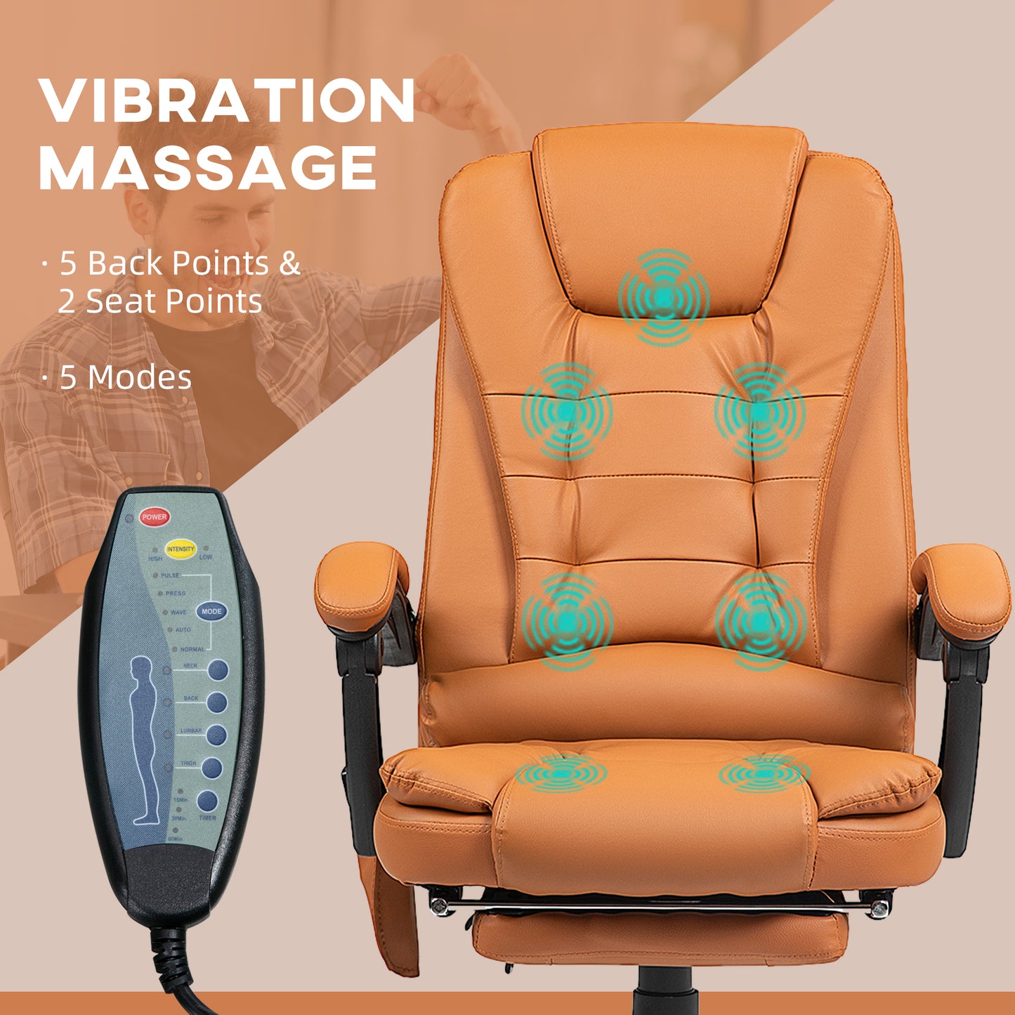 7-Point Vibrating Massage Office Chair High Back Massaging Office Desk Chair with Lumbar Support, Footrest, Light Brown