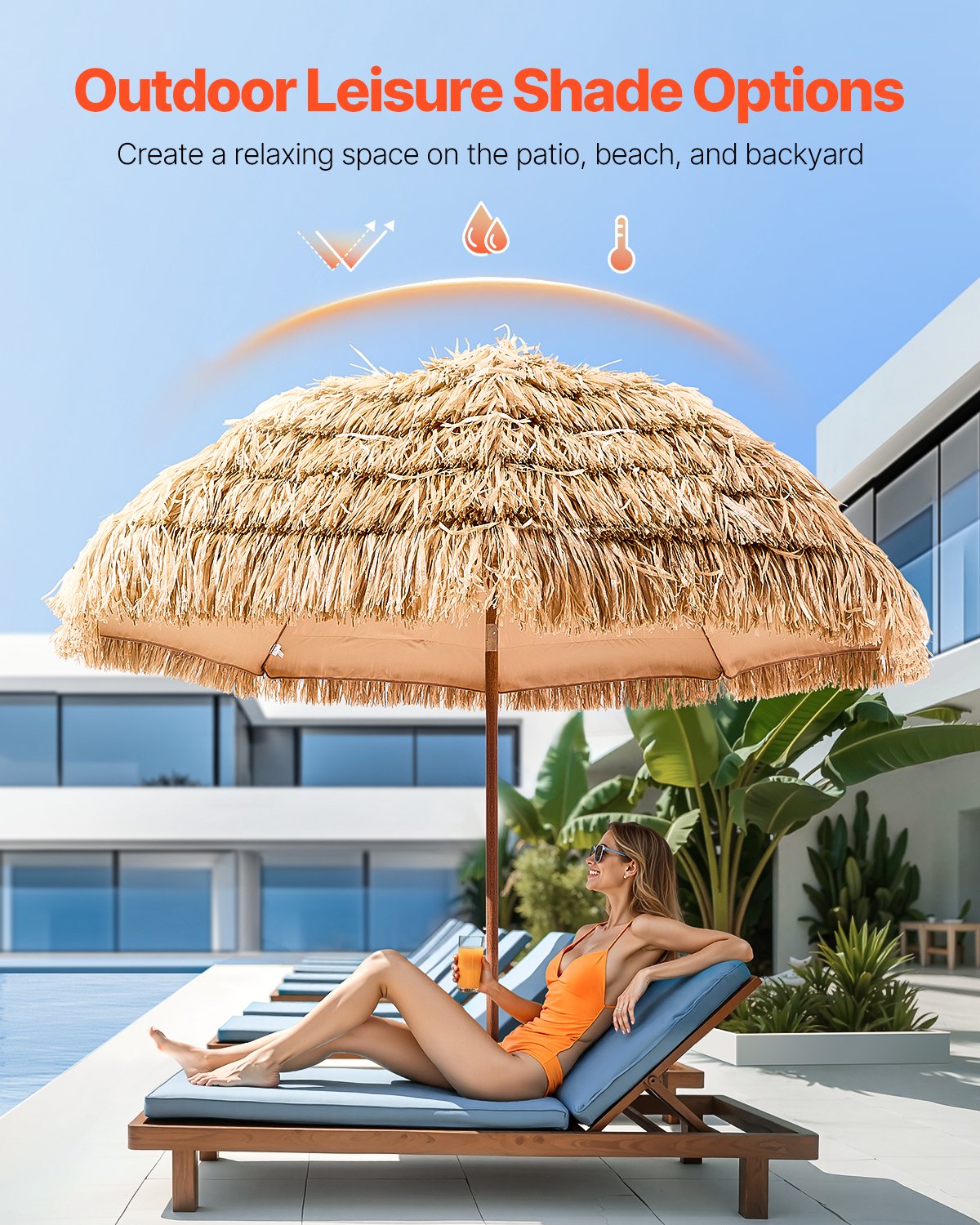 Tiki Umbrella Thatched Patio Umbrella 8 Ft Poolside Patio Beach Umbrella
