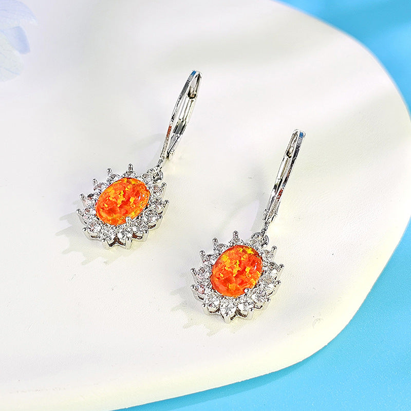 Multi-colored Oval Opal Earrings And Chalcedony