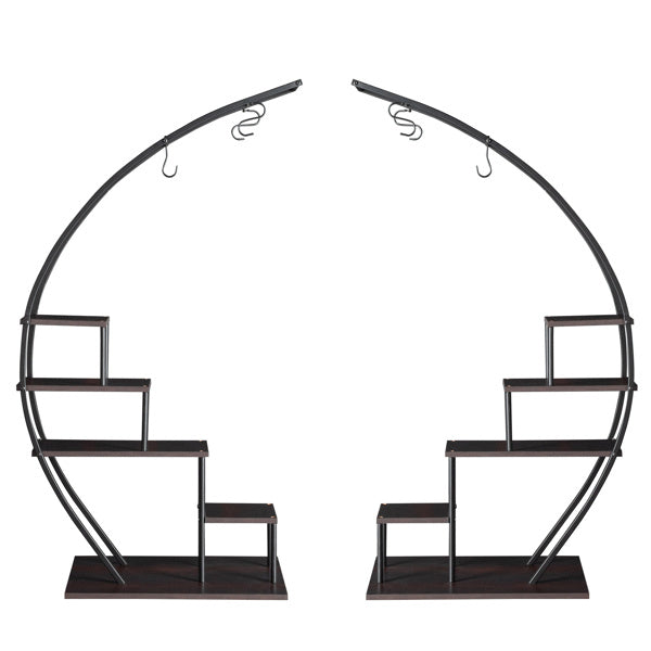 2pcs, 5-layer Semi-circular Iron Wood Black Iron Flower Rack