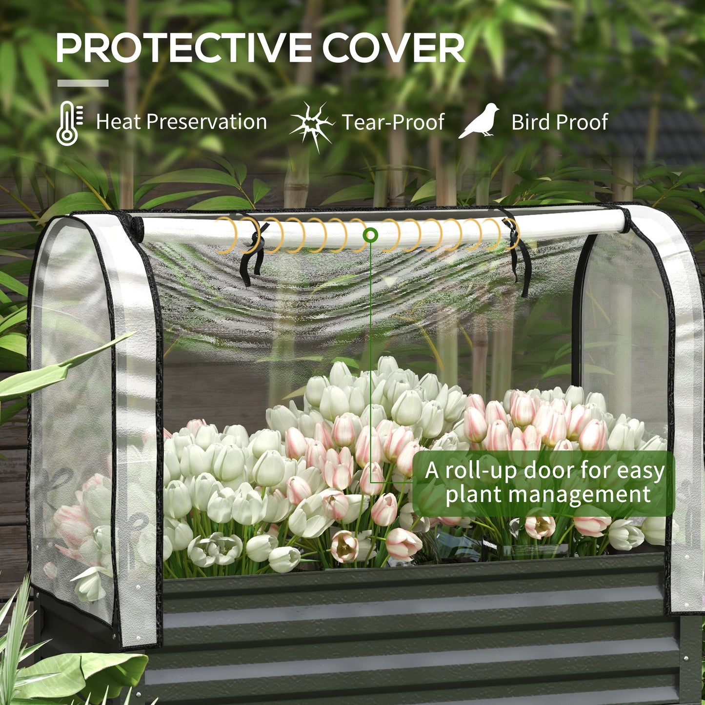 Raised Garden Bed with Legs and Cover, Metal Elevated Planter Box with Bottom Shelf and Liner for Vegetables, Black