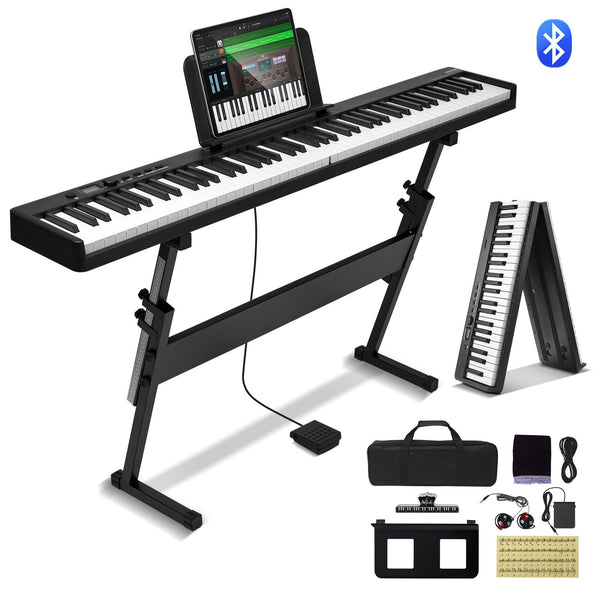 88-Tasten-Klappklavier Bluetooth Und MIDI Tragbares Elektronisches Digitales Klappklavier Mit Ständer Sustain-Pedaltasche