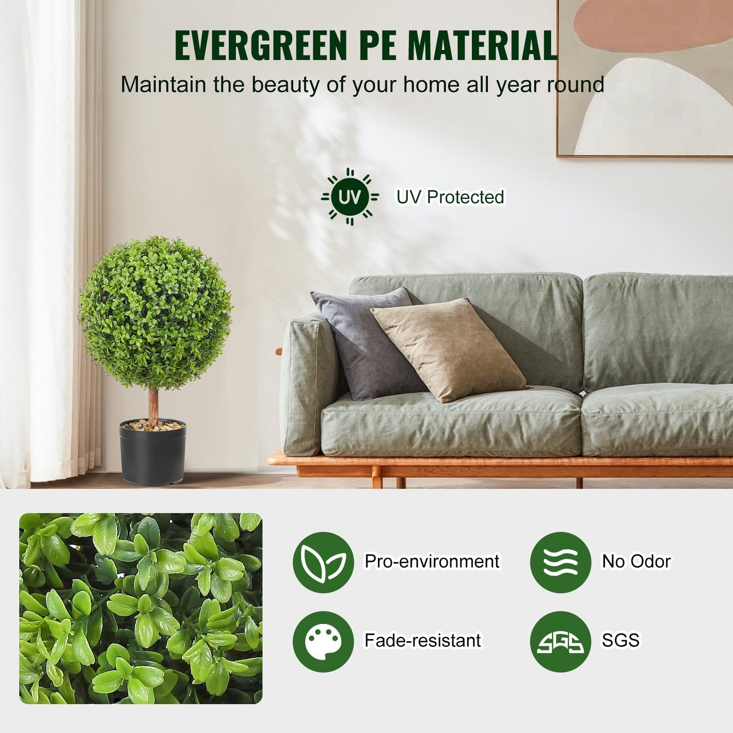 2x Buchsbaumkugel Künstlich 559mm Garten Deko Buchsbaum Im Blumentopf Kugel Künstlich Buchskugel Kunstpflanze Aus PE, Holz, PP Inkl. 4 Stk. Dekorative Schmetterlinge Und 10 Stk. Ersatzblätter