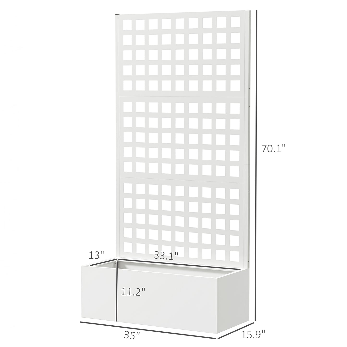 Galvanized Raised Garden Bed Planter Box with Trellis for Climbing Plants, Vegetable, Vines, 35" x 16" x 70", White