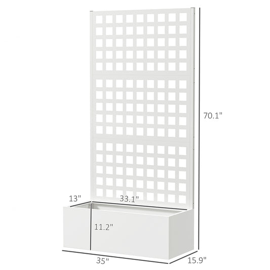 Galvanized Raised Garden Bed Planter Box with Trellis for Climbing Plants, Vegetable, Vines, 35" x 16" x 70", White
