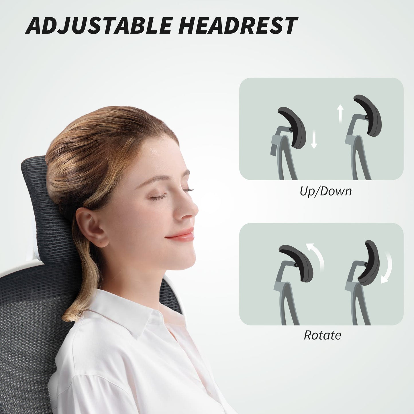 Mesh Office Chair, Ergonomic Desk Chair With Flip-up Armrest, Rotatable Headrest, Adjustable Lumbar Support, Black