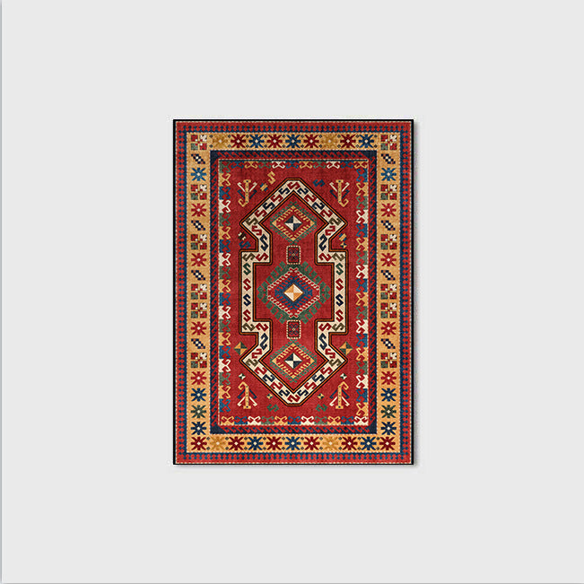 Retro Simple Geometric Pakistan Ethnic Style Red Living Room Bedroom Carpet